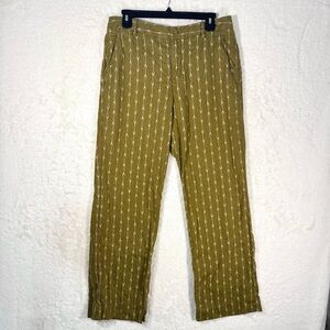 Garnet Hill Linen Pants Women’s 8 Green Arrow Print European Flax Bohemian Artsy